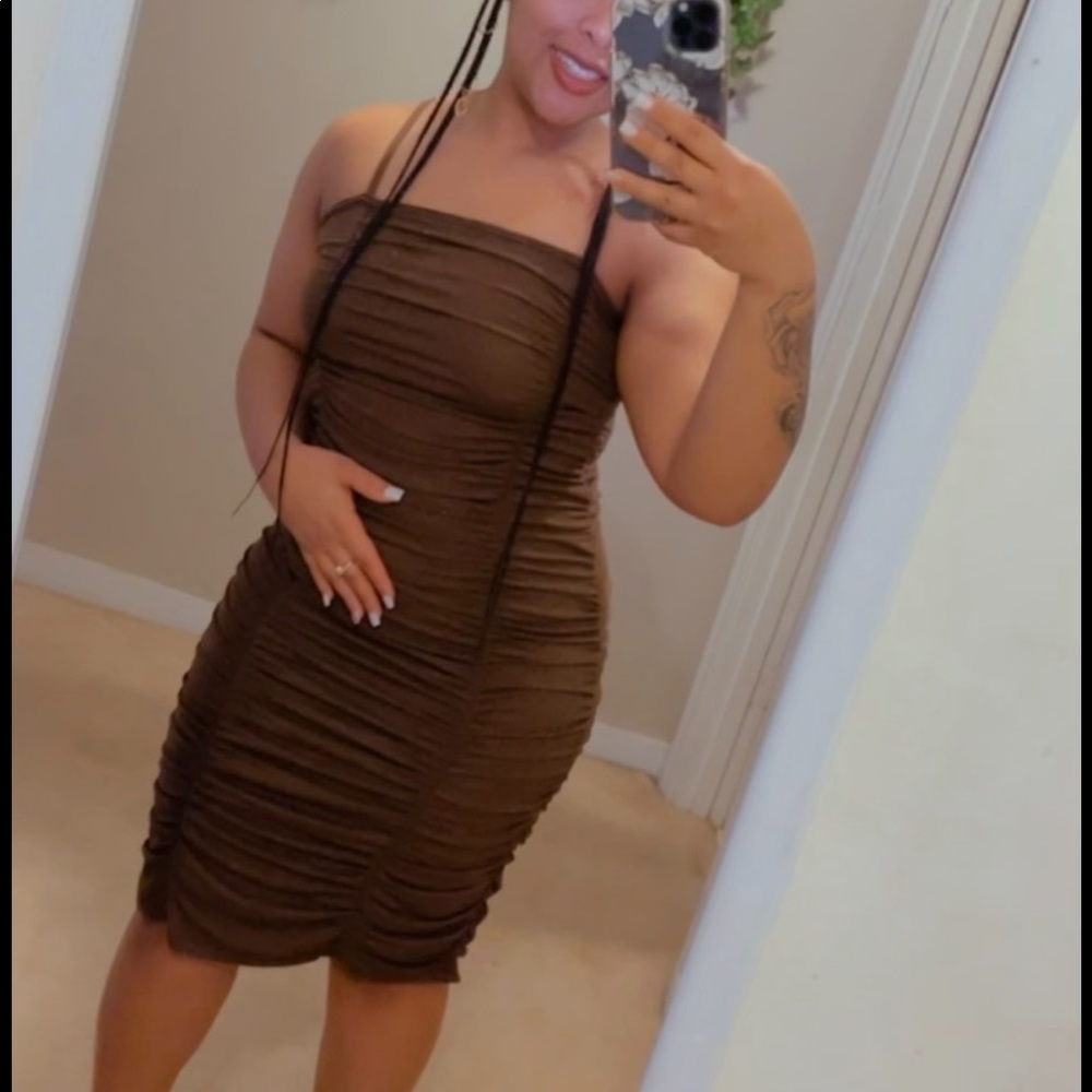 Brown Spaghetti Strapped Dress
